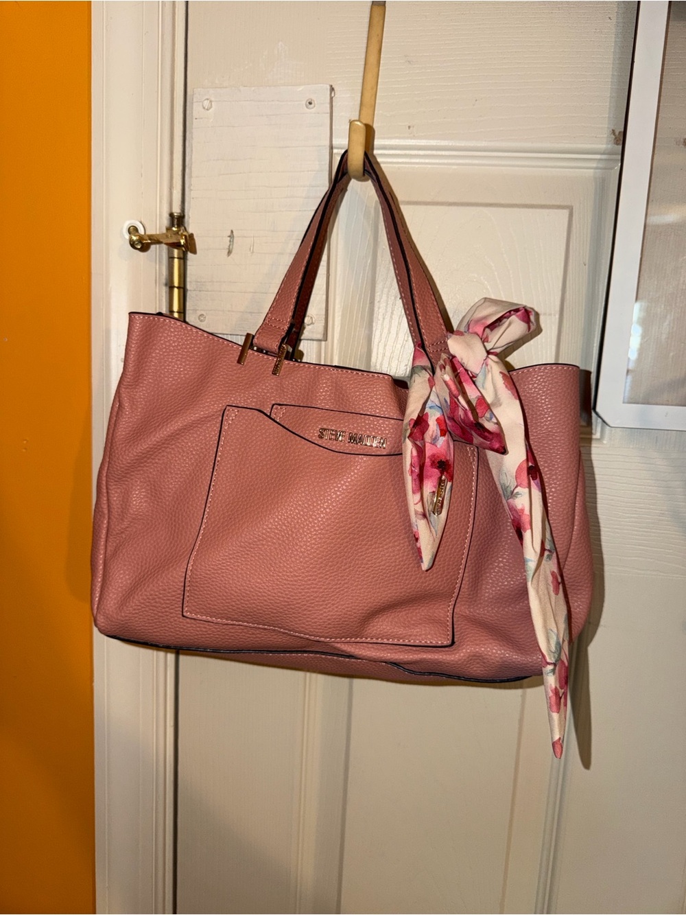 Steve Madden Dusty Rose Tote with Floral Scarf Accent
